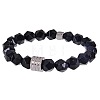 Synthetic Black Goldstone & Natural Obsidian Beaded Stretch Bracelets for Men LN1122-5-1