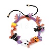 Halloween Handmade Lampwork Ghost Pumpkin Bat Braided Bead Bracelets BJEW-TA00771-3