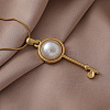 304 Stainless Steel with White Imitation Pearl Key Pendant Necklaces for Women OM7731-1