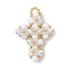 Natural Howlite Round Beads & Glass Seed Beaded Cross Pendants PALLOY-MZ01151-03-1