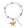 Natural Aquamarine & Rose Quartz & Amethyst Round Beads Stretch Bracelets BJEW-JB14145-01-3