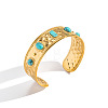 Vintage 304 Stainless Steel Pave Synthetic Turquoise Cuff Bangles for Women FO8532-5
