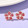 Flower Brass & ABS Plastic Pearl Stud Earrings EJEW-P336-07G-02-1