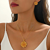 Vintage Brass Flower Stud Earrings & Pendant Necklaces Sets for Women YM9449-4