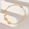 Natural Yellow Aventurine Faceted Flat Round Beaded Brass Paperclip Chain Bracelets GG-CBA37F5-02G-07-2