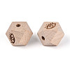 Laser Engraved Beech Wood Faceted Beads WOOD-T033-10A-2