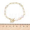 Rice Natural Cultured Freshwater Pearl & Brass Paperclip Chain Bracelets for Women BJEW-JB13543-02-2