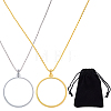 2Pcs 2 Colors Flat Round Glass Magnifying Pendant Necklaces NJEW-SP0001-02-1