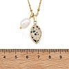 Rice Natural Pearl & Natural Dalmatian Jasper Faceted Horse Eye Pendant 304 Stainless Steel Satellite Chain Necklaces for Women NJEW-JN06261-02-5