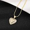 Brass Micro Pave Clear Cubic Zirconia Heart Pendant Necklaces NJEW-Q040-02G-4