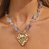 Zinc Alloy Textured Heart Pendant Resin Beaded Necklaces for Women FS-WG268AD-02-3