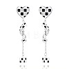 Enamel Checkerboard Heart & Twist & Cube Dangle Stud Earrings with Rhinestone JE1033A-1