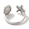 Starfish & Shell Shape Rack Plating Brass Open Cuff Finger Rings for Women RJEW-L123-010P-3