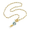 Ocean Natural Larimar & Whtie Shell Fish Pendant Brass Paperclip Chain Necklaces with OT Clasps for Women NJEW-JN06475-2