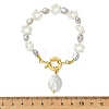 Natural Baroque Nucleated Baroque Keshi Pearl Charm Bracelets BJEW-JB14098-4