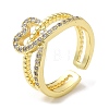 Heart Brass Micro Pave Cubic Zirconia Open Cuff Ring for Women RJEW-F154-03G-B-5