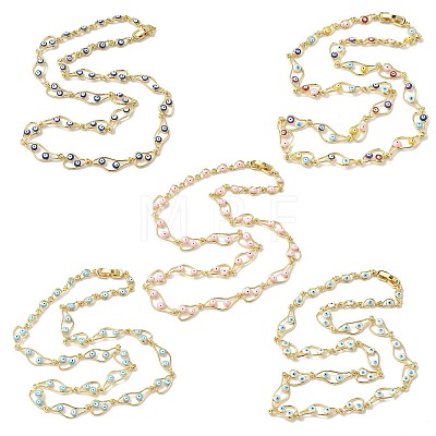 Brass Enamel Evil Eye Link Chain Necklaces NJEW-G183-01G-1