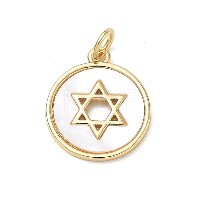 Brass & Natural White Shell Pendants KK-CBA56EF-16G-02-1