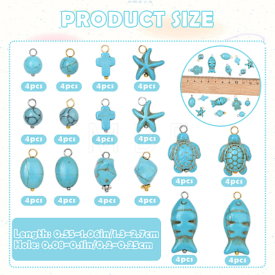 64Pcs 8 Styles 2 Colors Synthetic Turquoise Pendants PALLOY-SW00130-1