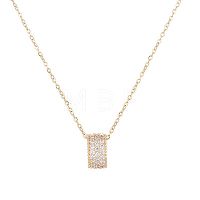 Brass Micro Pave Clear Cubic Zirconia Column Pendant Necklaces for Women WG8FC33-01-1