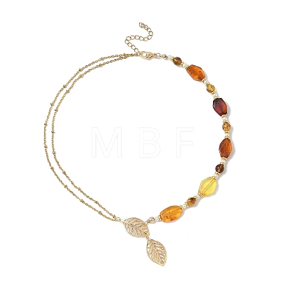 304 Stainless Steel Leaf Pendant Necklaces NJEW-JN06038-1