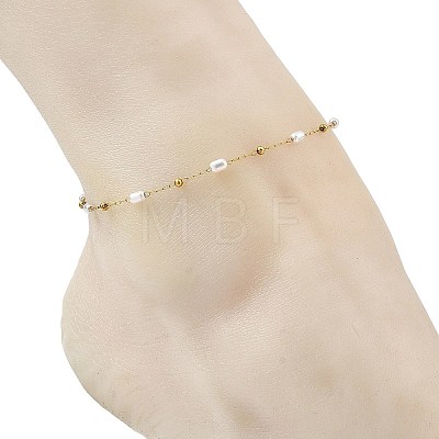 Handmade 304 Stainless Steel and ABS Plastic Pearl Oval Link Chain Anklets for Women AJEW-AN00822-1