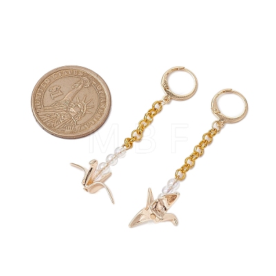 Origami Crane Brass Chain Dangle Earrings with Acrylic Beads EJEW-JE05887-1