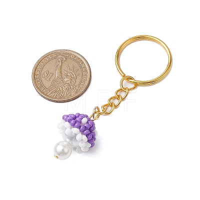 Glass Seed Beads Mushroom Keychain KEYC-MZ00021-01-1