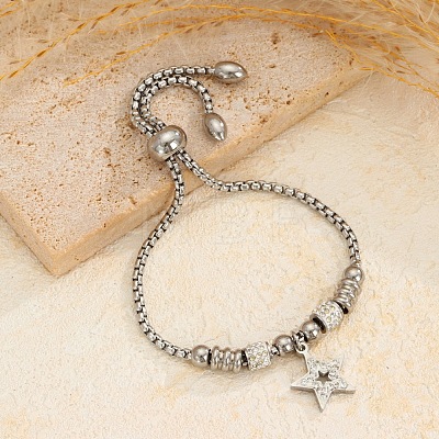 Adjustable 304 Stainless Steel & Crystal Rhinestone Slider Bracelets WGDC797-02-1