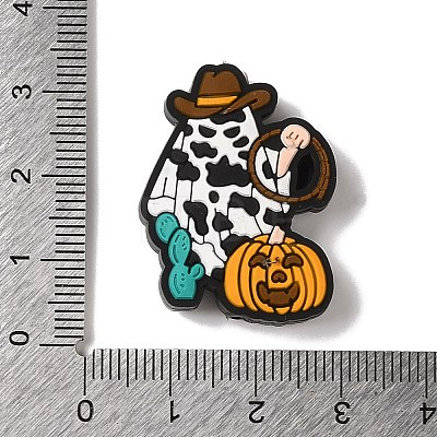 Halloween Theme Ghost with Pumpkin Silicone Focal Beads SIL-G011-04-1