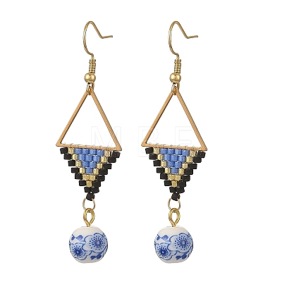 304 Stainless Steel with Cylinder Seed Beads Dangle Earrings EJEW-MZ00810-1