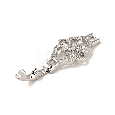 Flower Rack Plating Brass Clear Cubic Zirconia Watch Band Clasps ZIRC-H125-18P-1