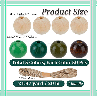 250Pcs 5  Colors Spray Painted Round Natural Schima Wood Beads WOOD-PA0001-73C-1