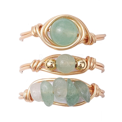 3Pcs 3 Styles Natural Rose Quartz & Amethyst & Green Aventurine Finger Rings RJEW-JR00745-1