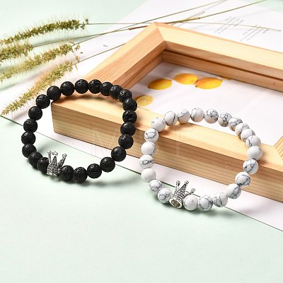 Natural Lava Rock & Howlite Aromatherapy Anxiety Essential Oil Diffuser Bracelets Set for Men Women BJEW-JB06729-1