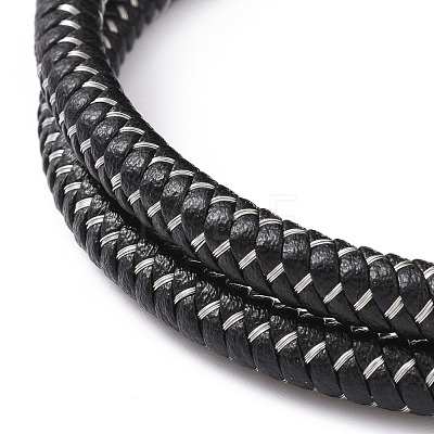 Black Microfiber Braided Cord Double-strand Bracelet with 304 Stainless Steel Magnetic Clasps BJEW-P275-18-1