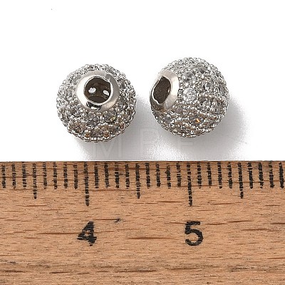 Rack Plating Round Brass Micro Pave Cubic Zirconia Beads KK-F873-24P-1