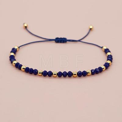 Glass & Brass Round Beads Braided Bead Bracelets RD6595-7-1