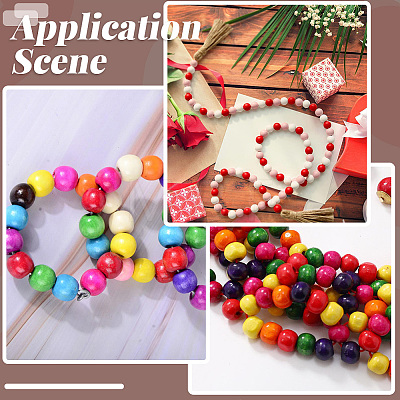 Spray Painted Round Natural Schima Wood Beads WOOD-PA0001-81B-01-1