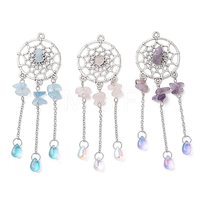 3Pcs 3 Styles Alloy Woven Net with Teardrop Big Pendants PALLOY-JF04660-1