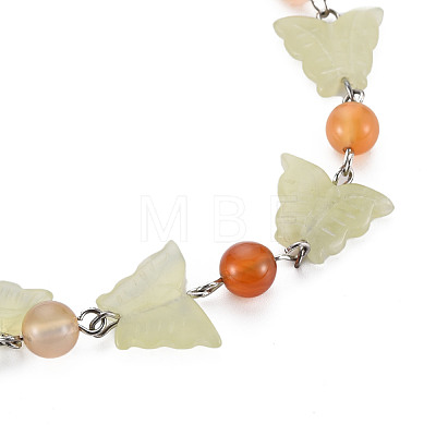 Butterfly Natural New Jade Beaded Bracelets for Girl Women BJEW-S145-002B-1