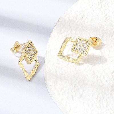 Brass Micro Pave Cubic Zirconia Stud Earrings KK-CBA5B62-03A-G-1