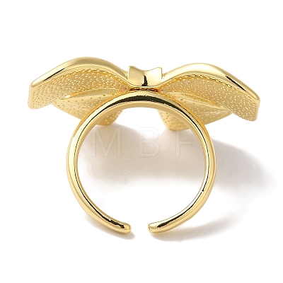 Bowknot Brass Open Cuff Rings for Women RJEW-C098-12G-1