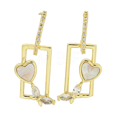 Heart with Butterfly Brass Clear Cubic Zirconia Stud Earrings EJEW-Q390-06G-1