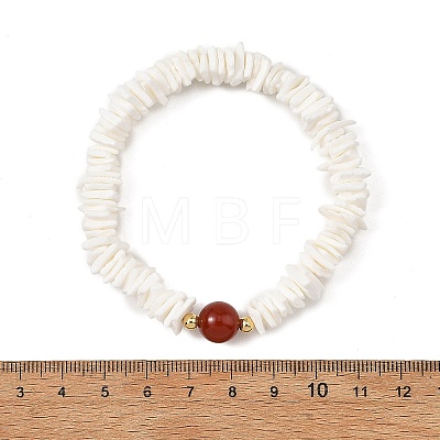 Natural Sea Shell Square Heishi Beads and Round Gemstone Beaded Stretch Bracelets BJEW-JB14476-1