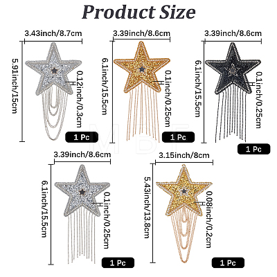 5Pcs 5 Styles Resin Rhinestone with Iron Ball Chain Tassel Sew On Patches PATC-CY0001-68-1