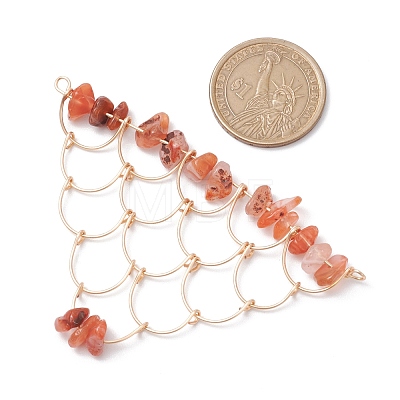 Natural Red Agate Chip Copper Wire Wrapped Connector Charms PALLOY-JF03030-01-1