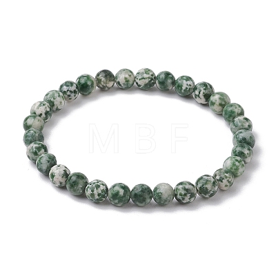 Natural Green Spot Jasper Round Beaded Stretch Bracelets for Women Men BJEW-JB11369-1