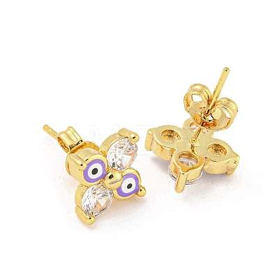 Flower with Evil Eye Real 18K Gold Plated Brass Stud Earrings EJEW-L269-101G-03-1