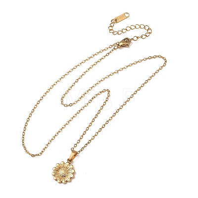 304 Stainless Steel Flower Pendant Cable Chain Necklaces for Men Women NJEW-K308-05E-G-1